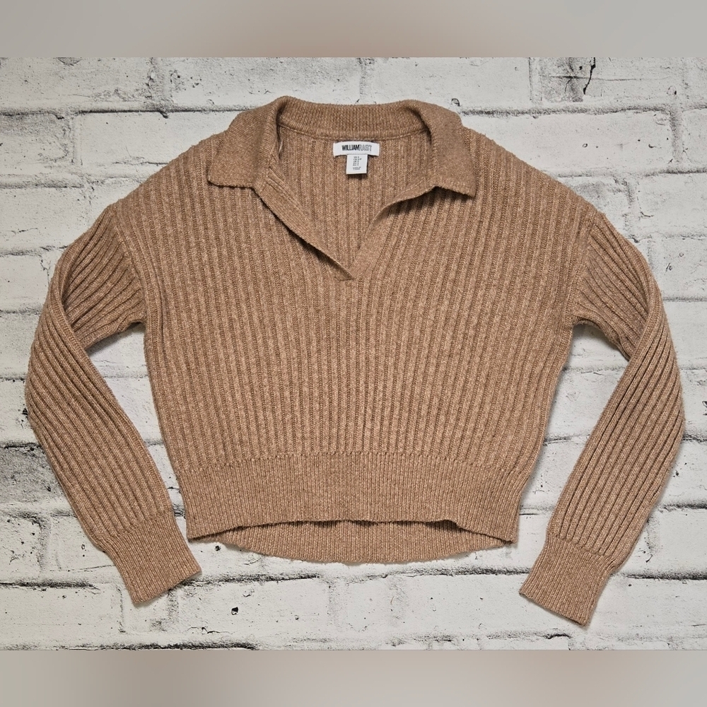 William Rast Ribbed Collared Cropped Sweater Tan Size Small - Picture 3 of 10